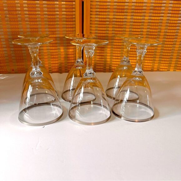 Vintage Fostoria platinum rim wedding ring crystal glasses, set of six